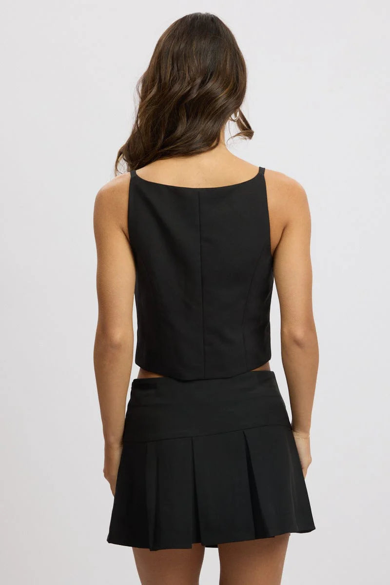 Black Cami Vest Sleeveless Scoop Neck Tailored