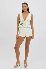 Yellow Abstract Tie Front Top
