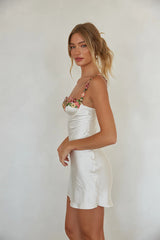 Meadow Floral Trim Satin Mini Dress
