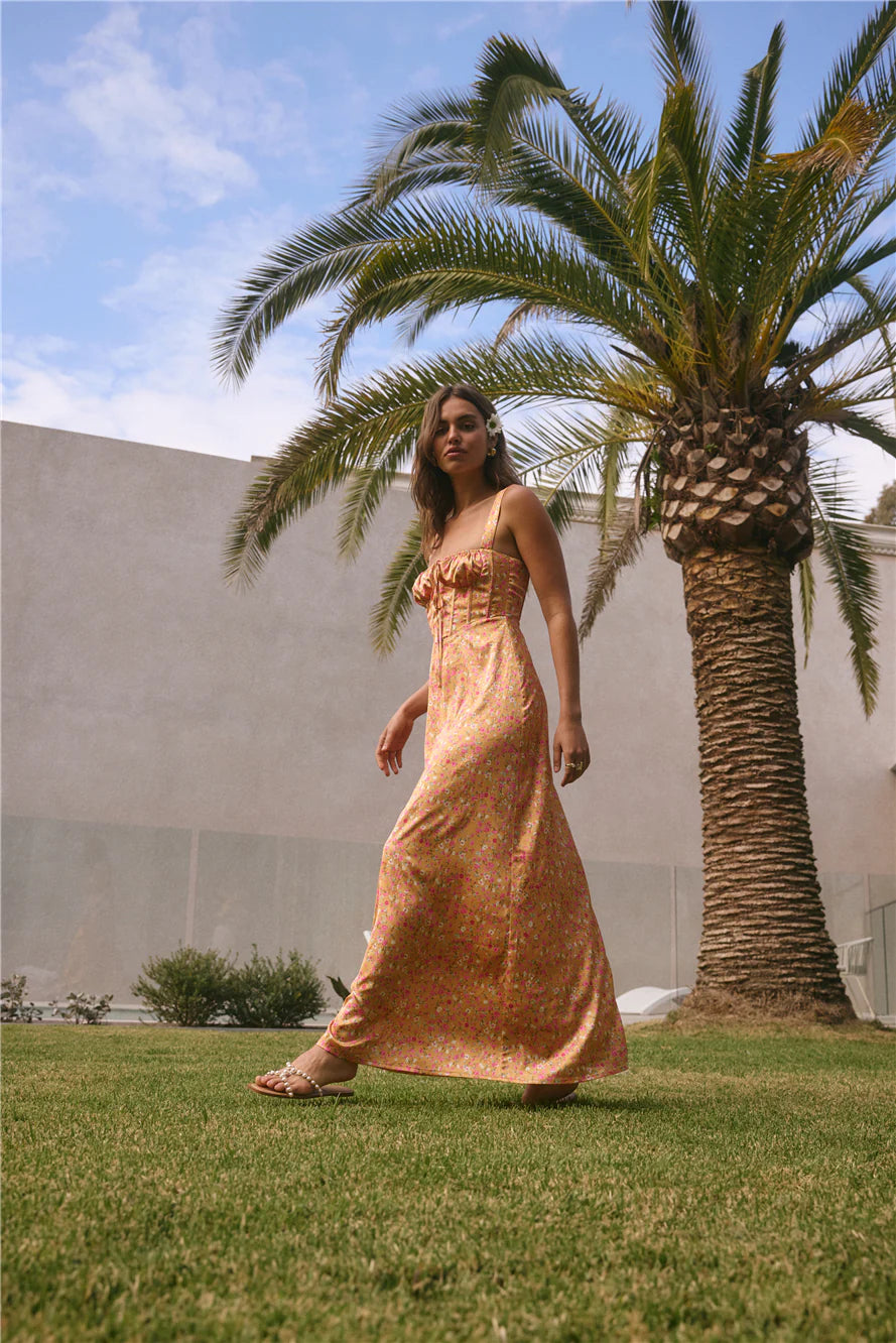 FORTUNATE ONE Florence Satin Maxi Dress Orange