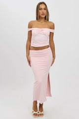 Pink Midaxi Skirt High Rise Supersoft Picot Trim Lined