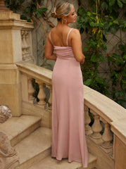 Satin Ruched Maxi Dress in Blush