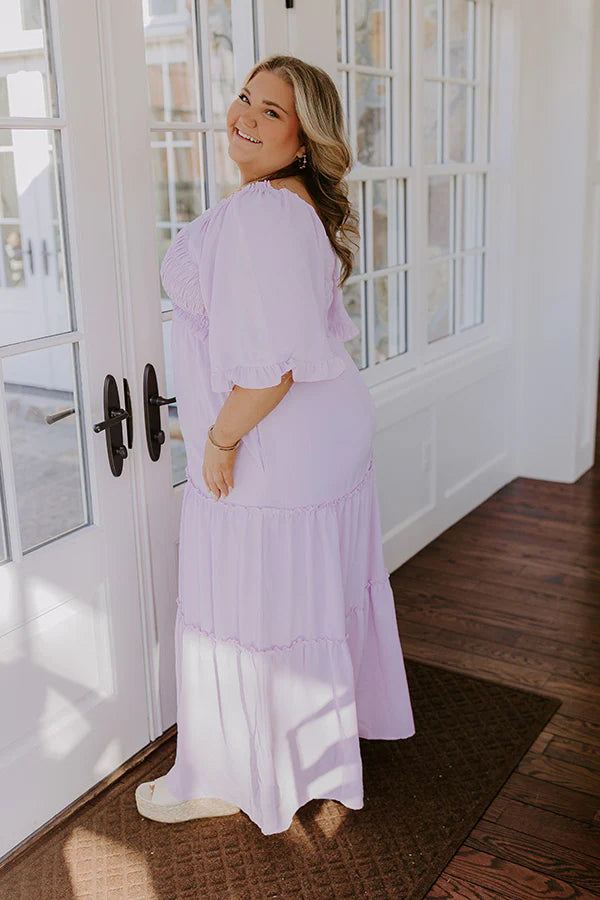 Charming Glance Tiered Maxi Dress in Dusty Purple Curves