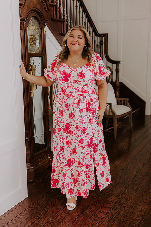 Sweet Surprise Floral Maxi Dress in Hot Pink Curves