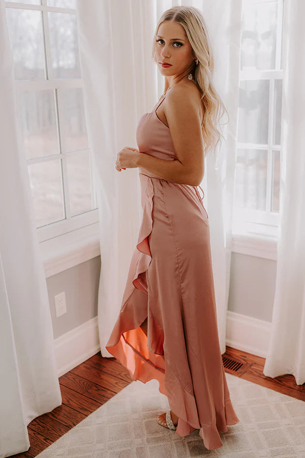 Whirlwind Romance Satin Maxi Dress in Blush