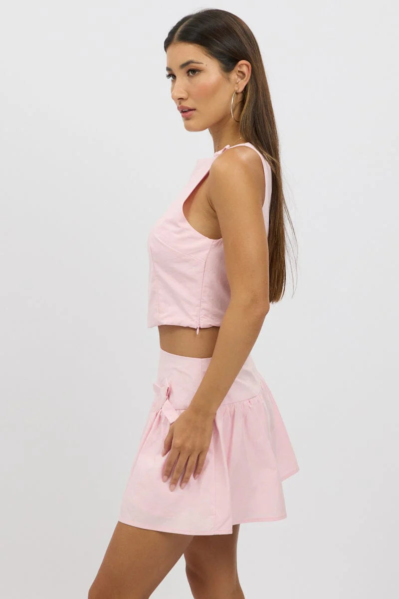 Pink Cami Sleeveless Boat Neck Bow Detail
