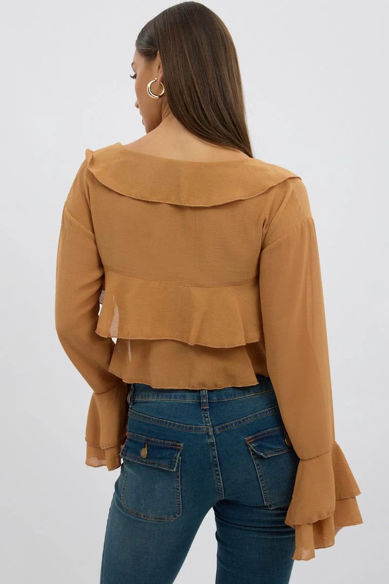 Beige Tie Up Blouse