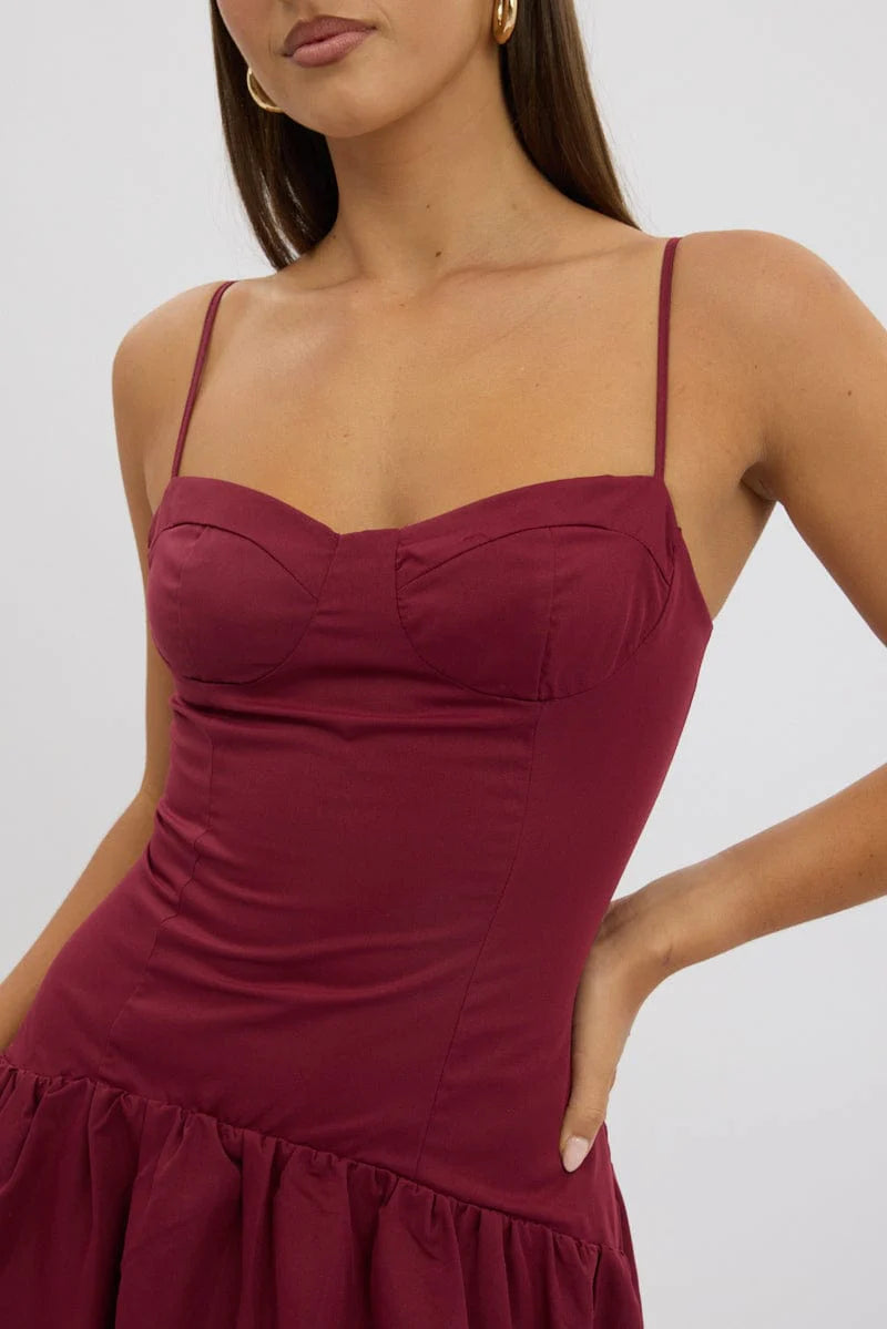 Red Midi Dress Drop Waist
