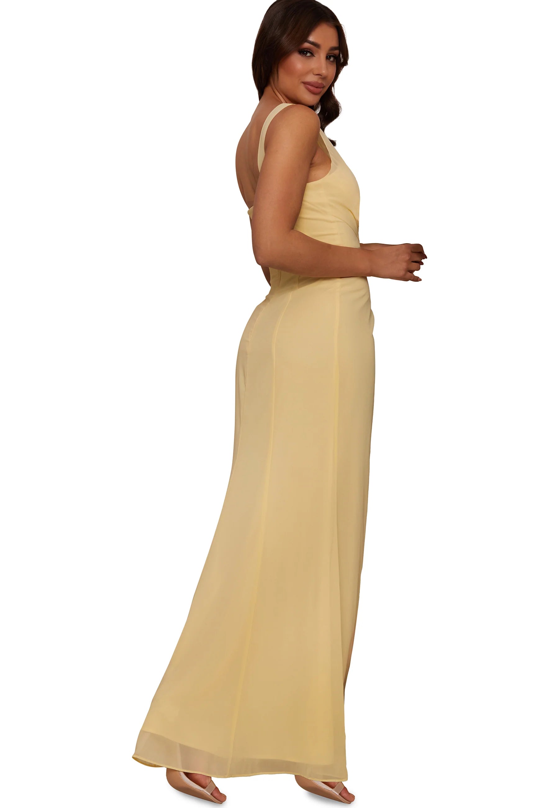 One Shoulder Satin Finish Maxi Dress in Yellow