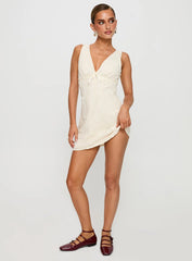 Faithfully Embroidered Mini Dress Beige