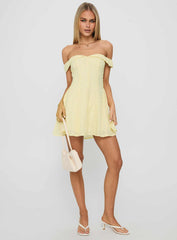 Rosebud Off The Shoulder Mini Dress Lemon