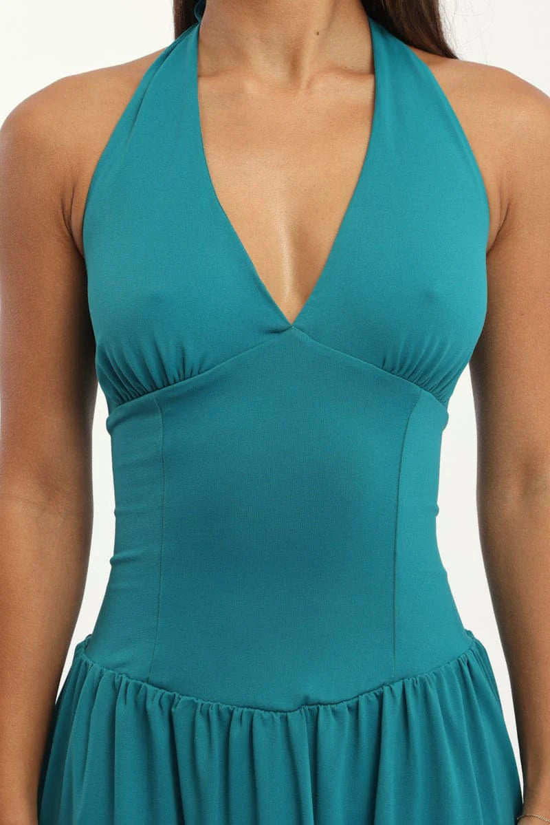 Green Halter Neck Mini Dress