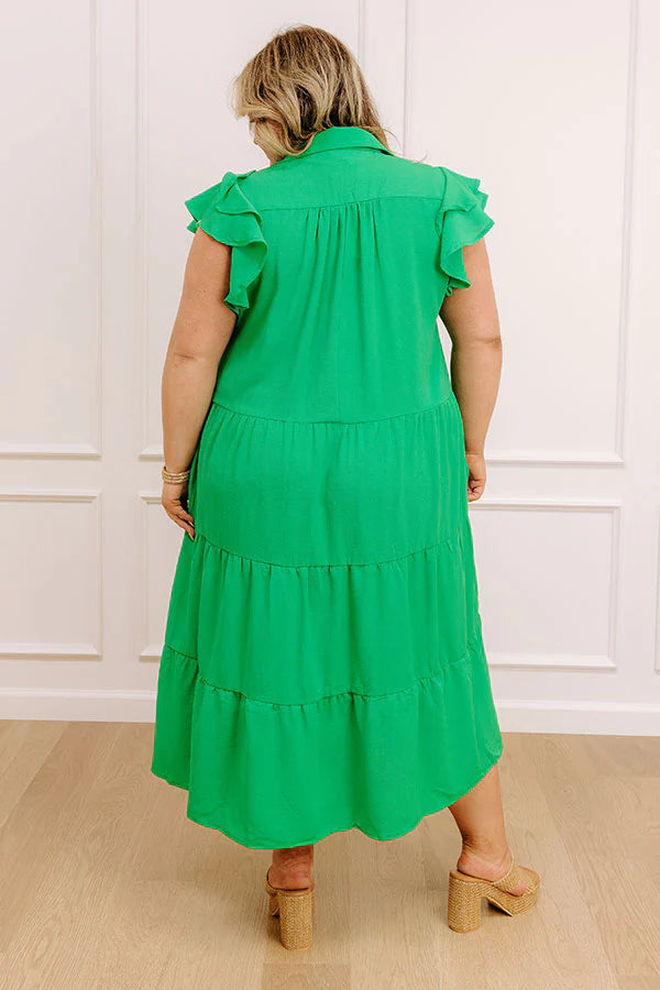Sunny Spritzer Tiered Midi Dress in Kelly Green Curves