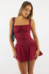 Red Playsuit Square Neck Drop Waist