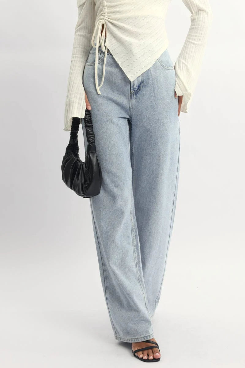 Denim Wide Leg Jeans Ribbon Pocket