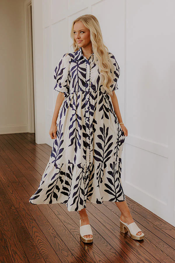 Tropical Getaway Button Down Midi Dress