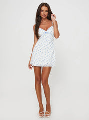 Karena Mini Dress White / Blue Floral