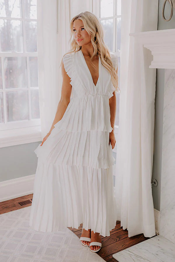 Seeking Champagne Pleated Maxi Dress In White