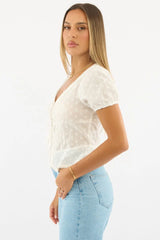 White Tie Up Top Short Sleeve Eyelet