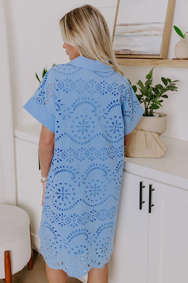 Smiles And Sorbet Eyelet Mini Dress in Sky Blue