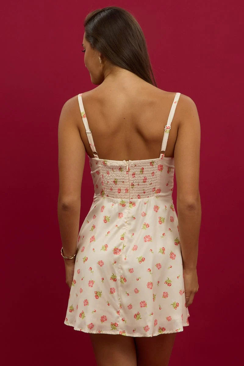 Pink Ditsy Fit And Flare Dress Mini Singlet