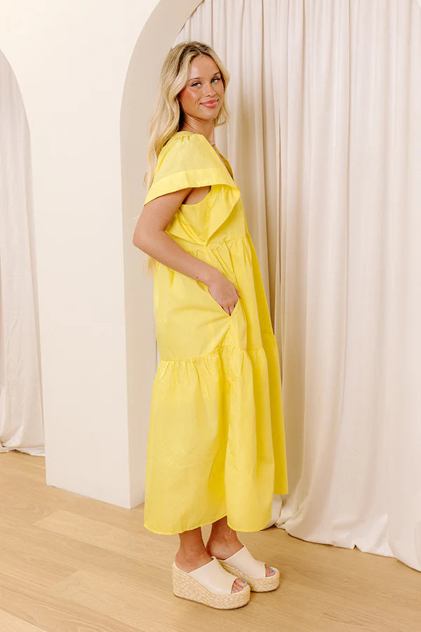 Subtle Charm Button Down Midi Dress in Yellow