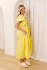 Subtle Charm Button Down Midi Dress in Yellow