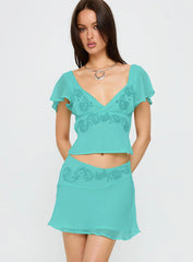 Pappilion Asymmetrical Mini Skirt Aqua