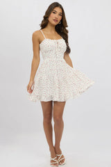 White Ditsy Fit And Flare Dress Strappy Mini