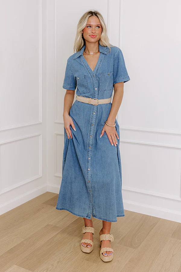Barcelona Sun Chambray Button Down Midi Dress