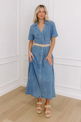 Barcelona Sun Chambray Button Down Midi Dress