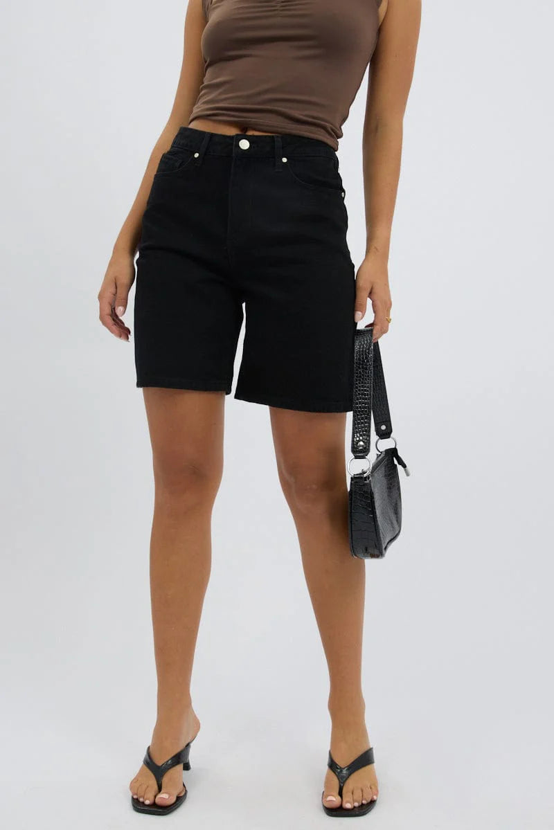 Black Bermuda Jorts Mid Rise