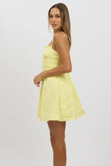 Yellow Fit And Flare Dress Poplin Mini