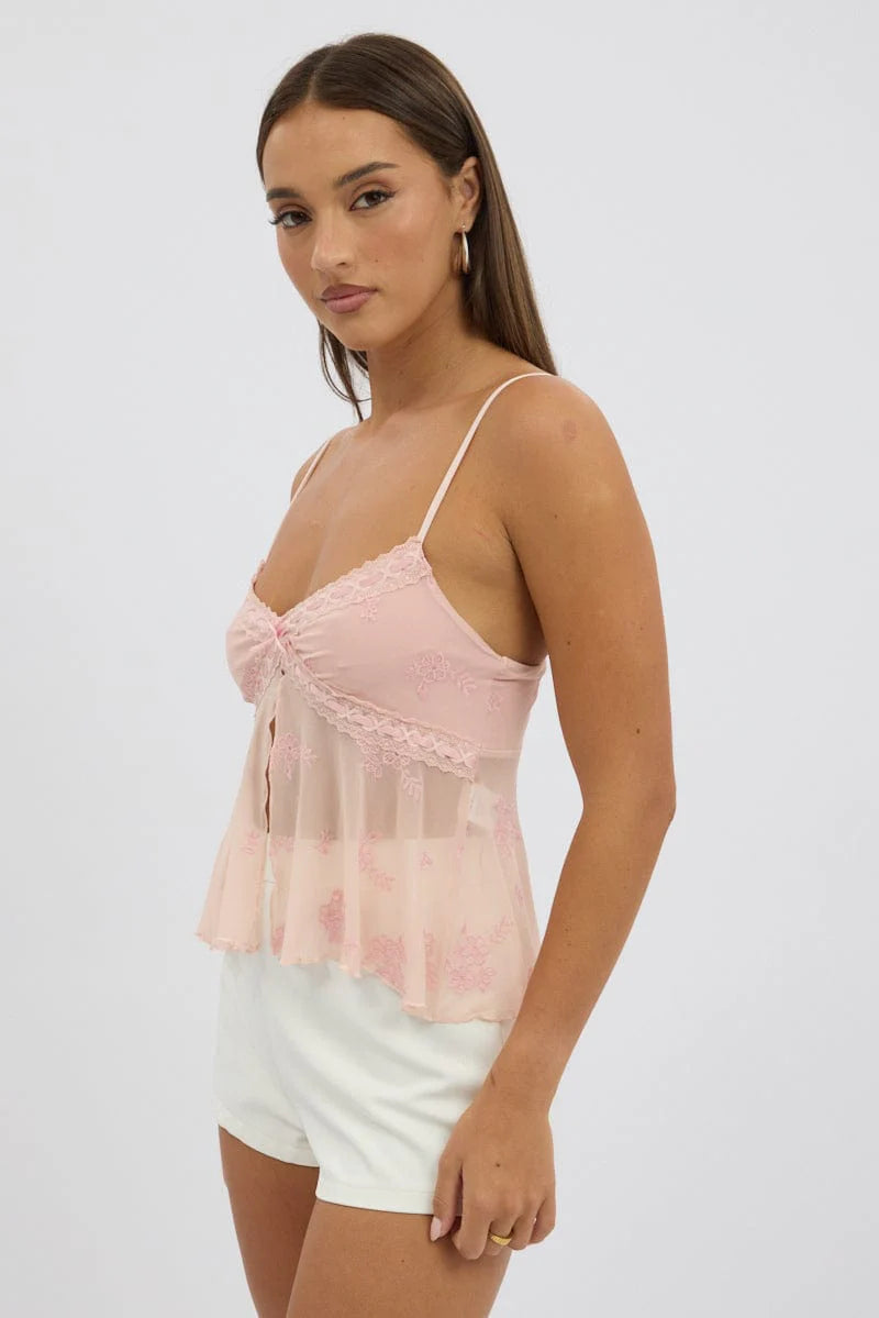 Pink Cami Top Mesh