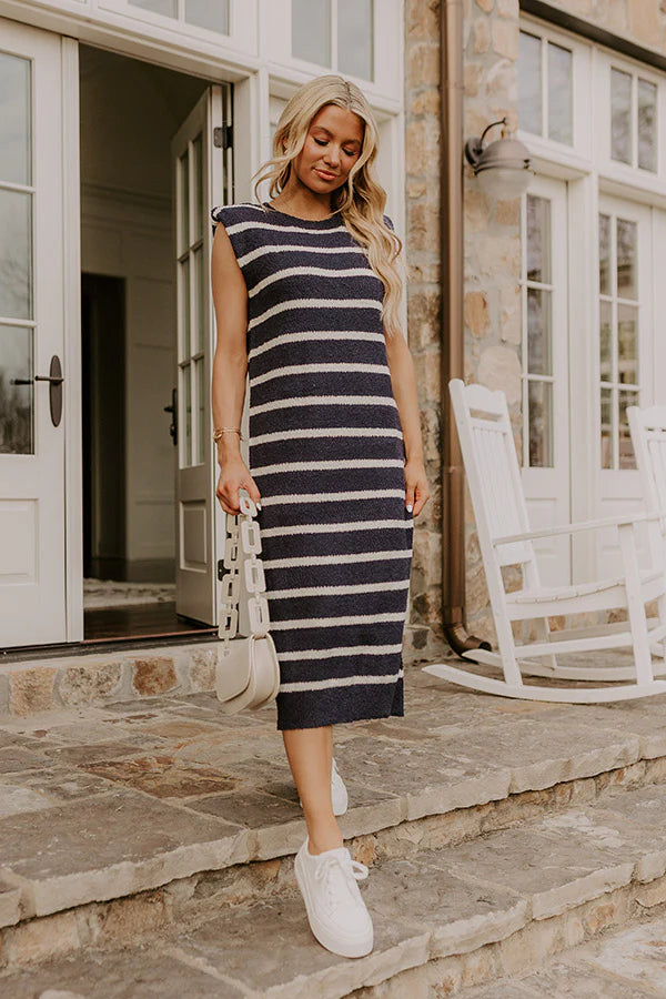 Sunset Sail Knit Midi Dress in Navy