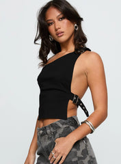 Buckled Down One Shoulder Top Black