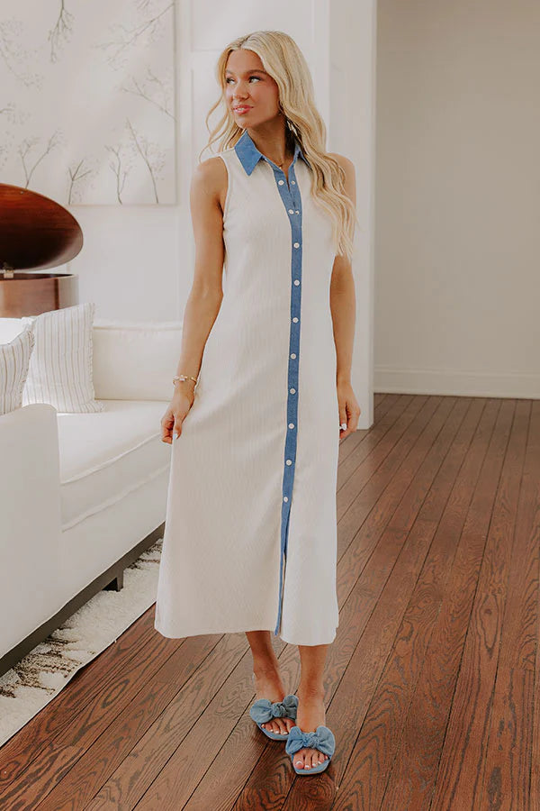 Small Town Bistro Knit Midi Dress in Cream
