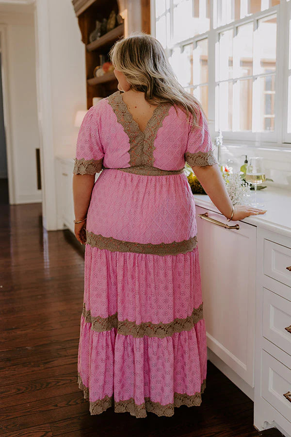 Key To My Heart Lace Maxi Dress in Pink Curves