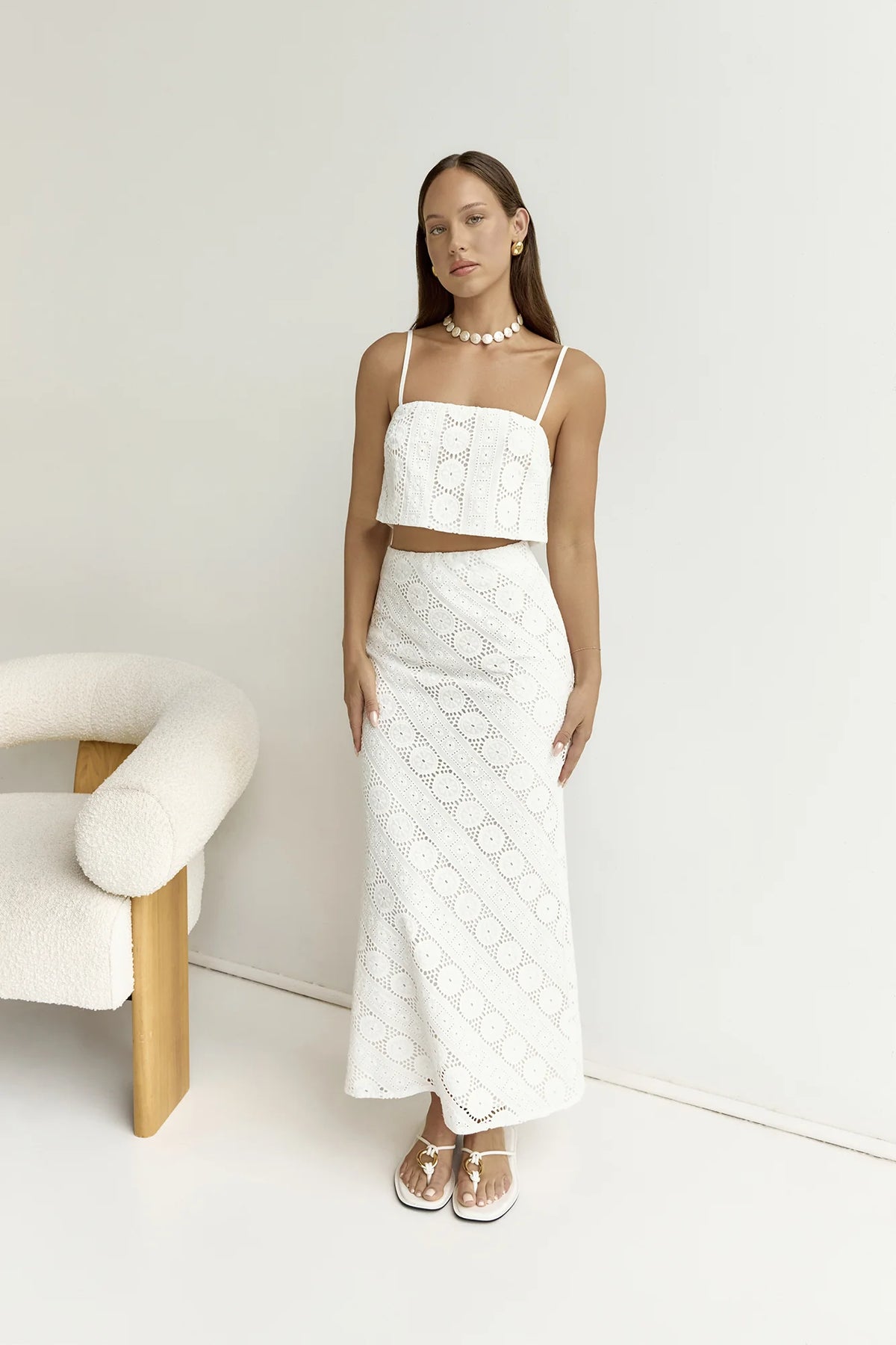 Island Calm Embroidered Maxi Skirt White