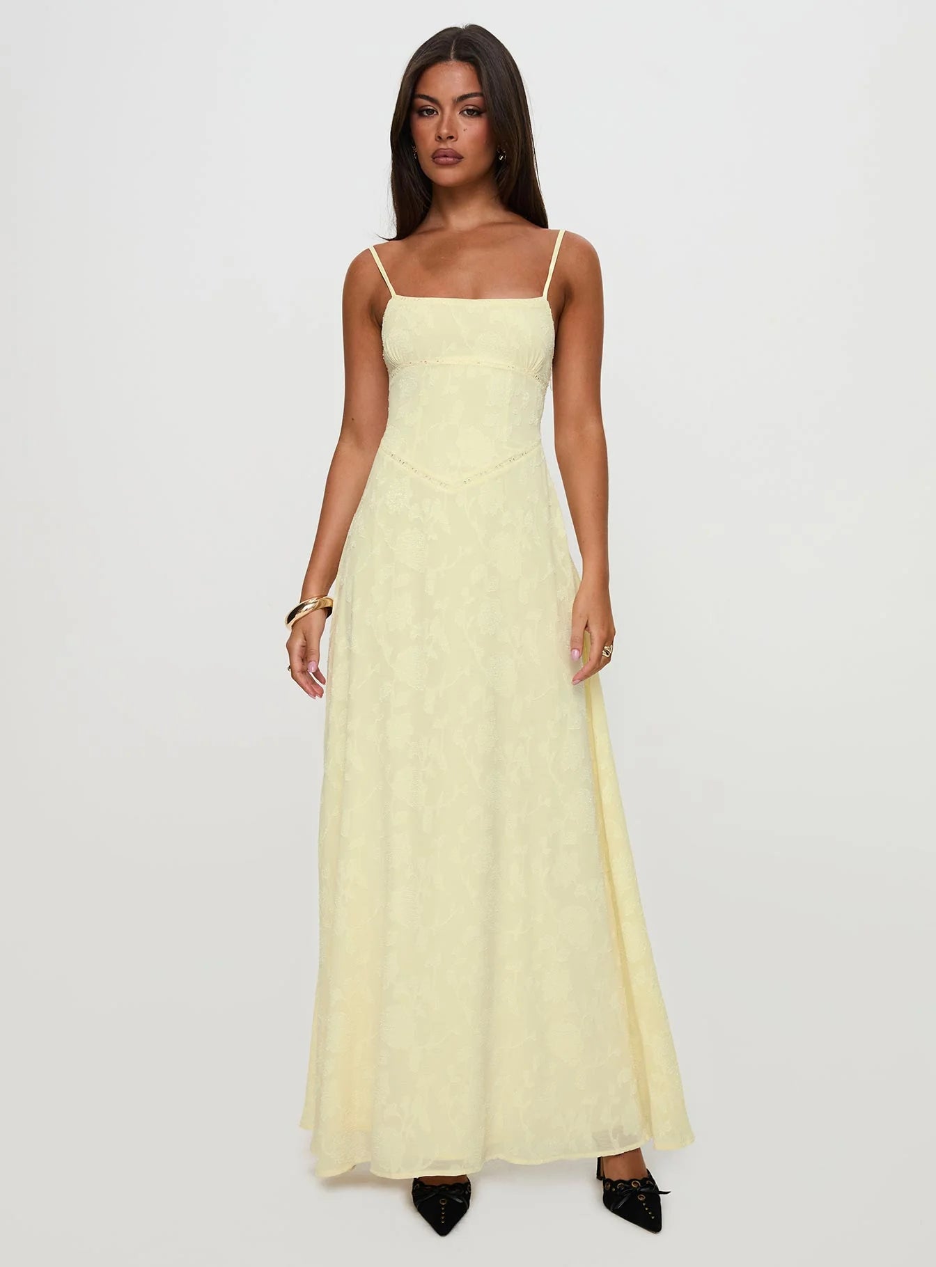 South Of France Sheer Maxi Dress Yellow Petite