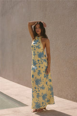 Sunset Skies Halter Maxi Dress Yellow
