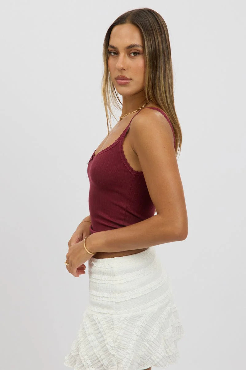 Red Sleeveless Tank Top Rib