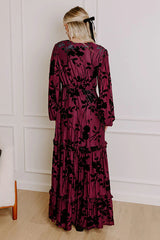 Moonlit Rendezvous Velvet Burnout Maxi Dress in Windsor Wine