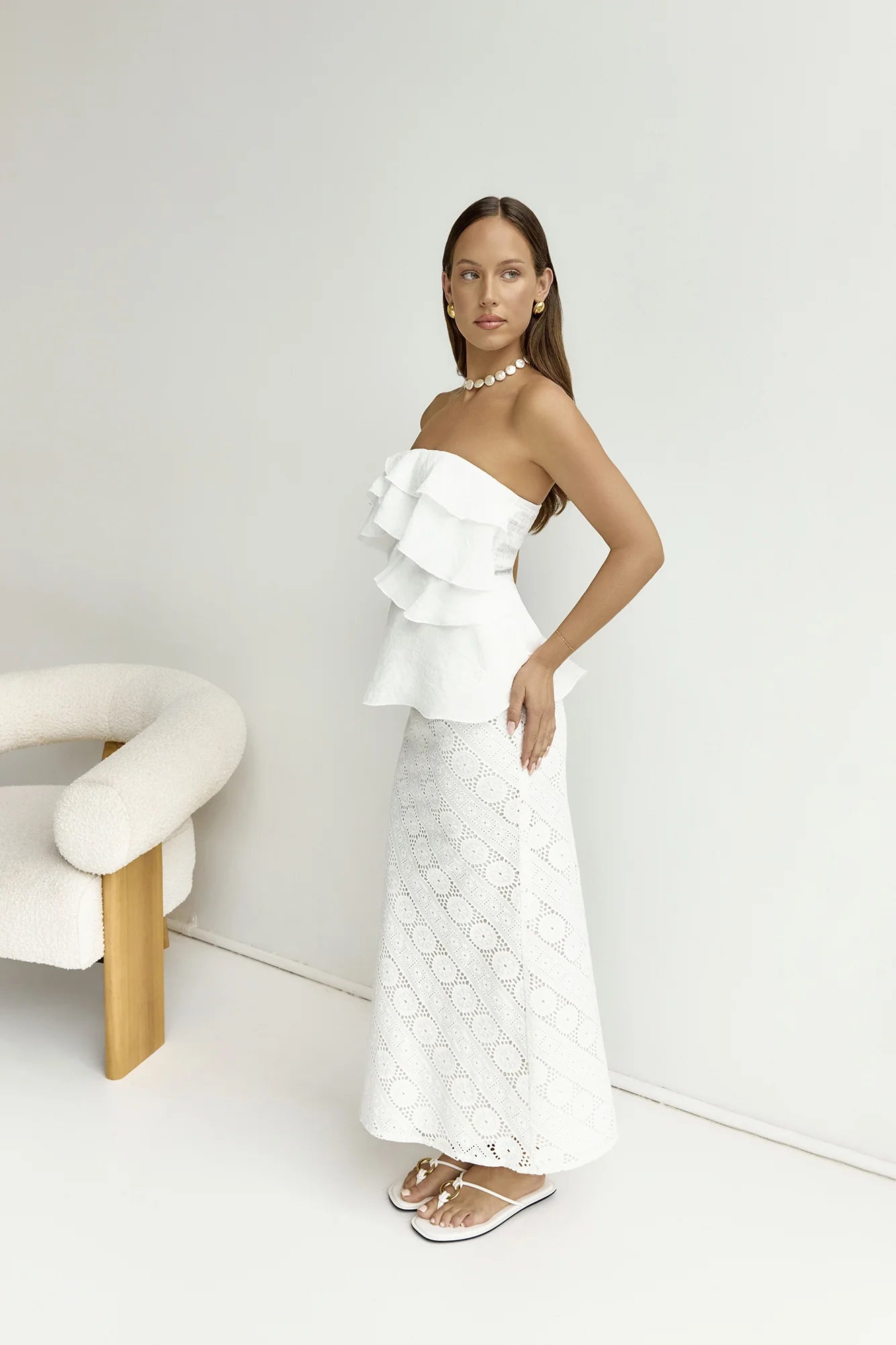 Island Calm Embroidered Maxi Skirt White