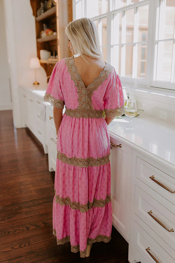 Key To My Heart Lace Maxi Dress in Pink