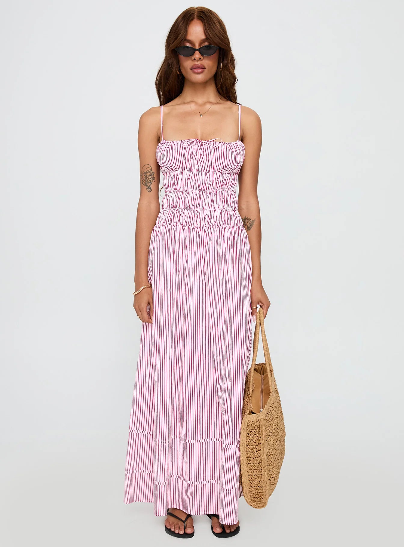 Loralei Shirred Maxi Dress Red Stripe