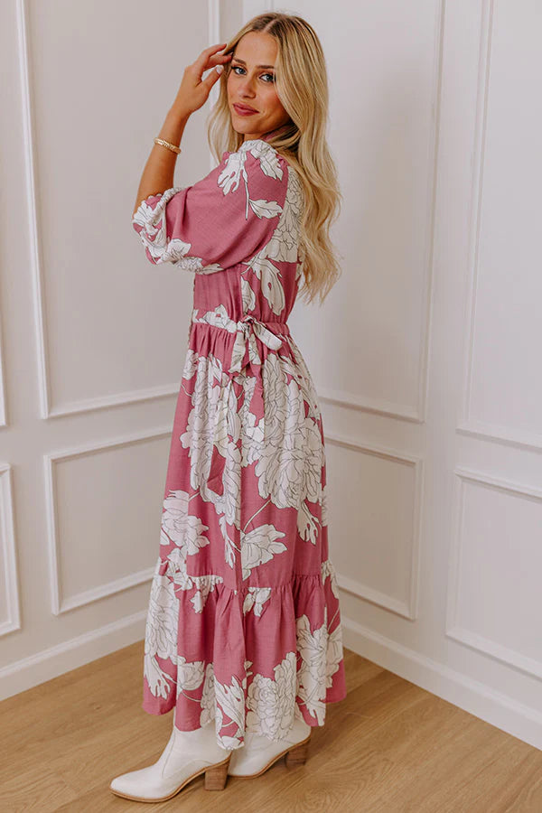 Bistro Bound Floral Midi Dress in Blush