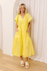 Subtle Charm Button Down Midi Dress in Yellow