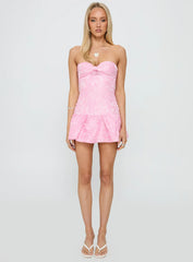 Aubriana Strapless Mini Dress Pink Jacquard