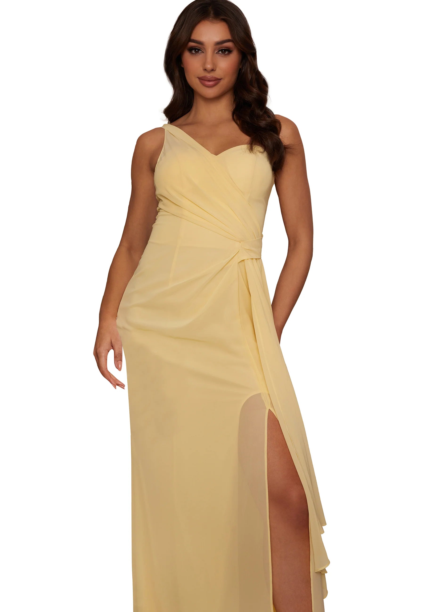 One Shoulder Satin Finish Maxi Dress in Yellow